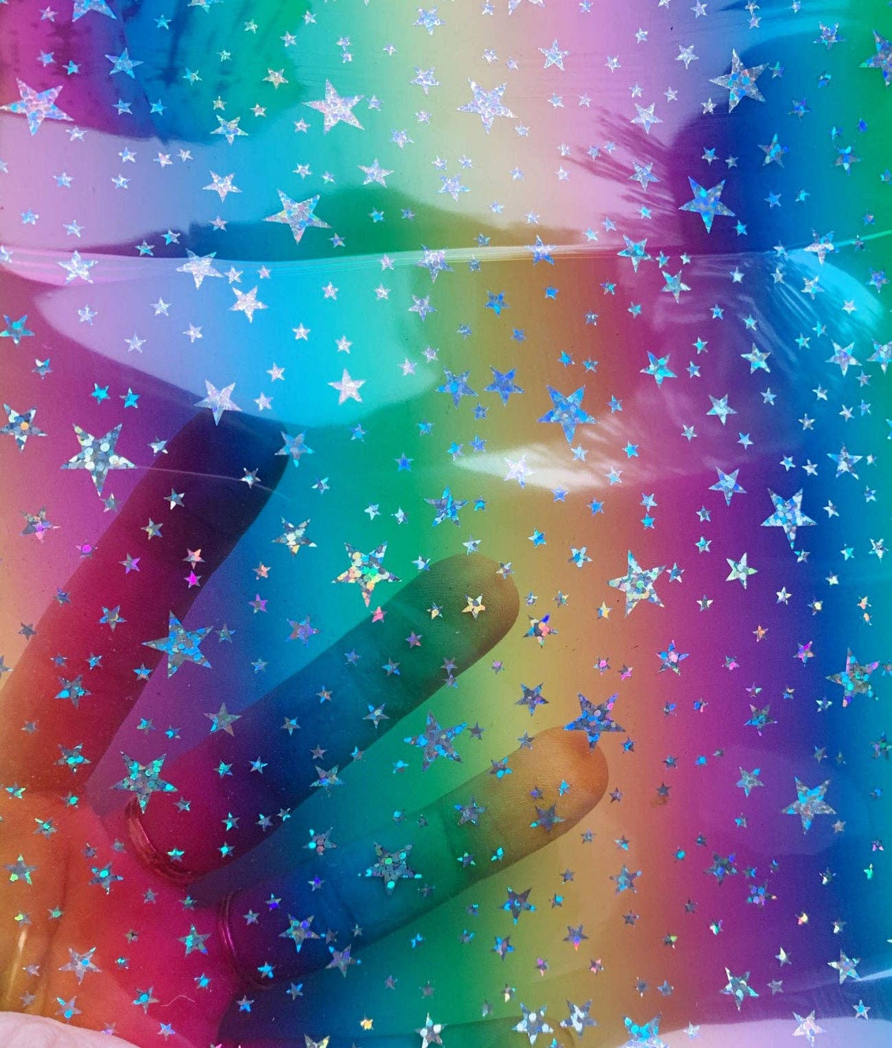 Sew Hungry Hippie - Rainbow Glittery Stars TPU Vinyl Fabric - 18" x 54" Precut