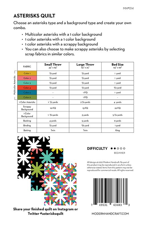 Asterisks Quilt Pattern By Modern Handcraft and Merry Happy Kit Option