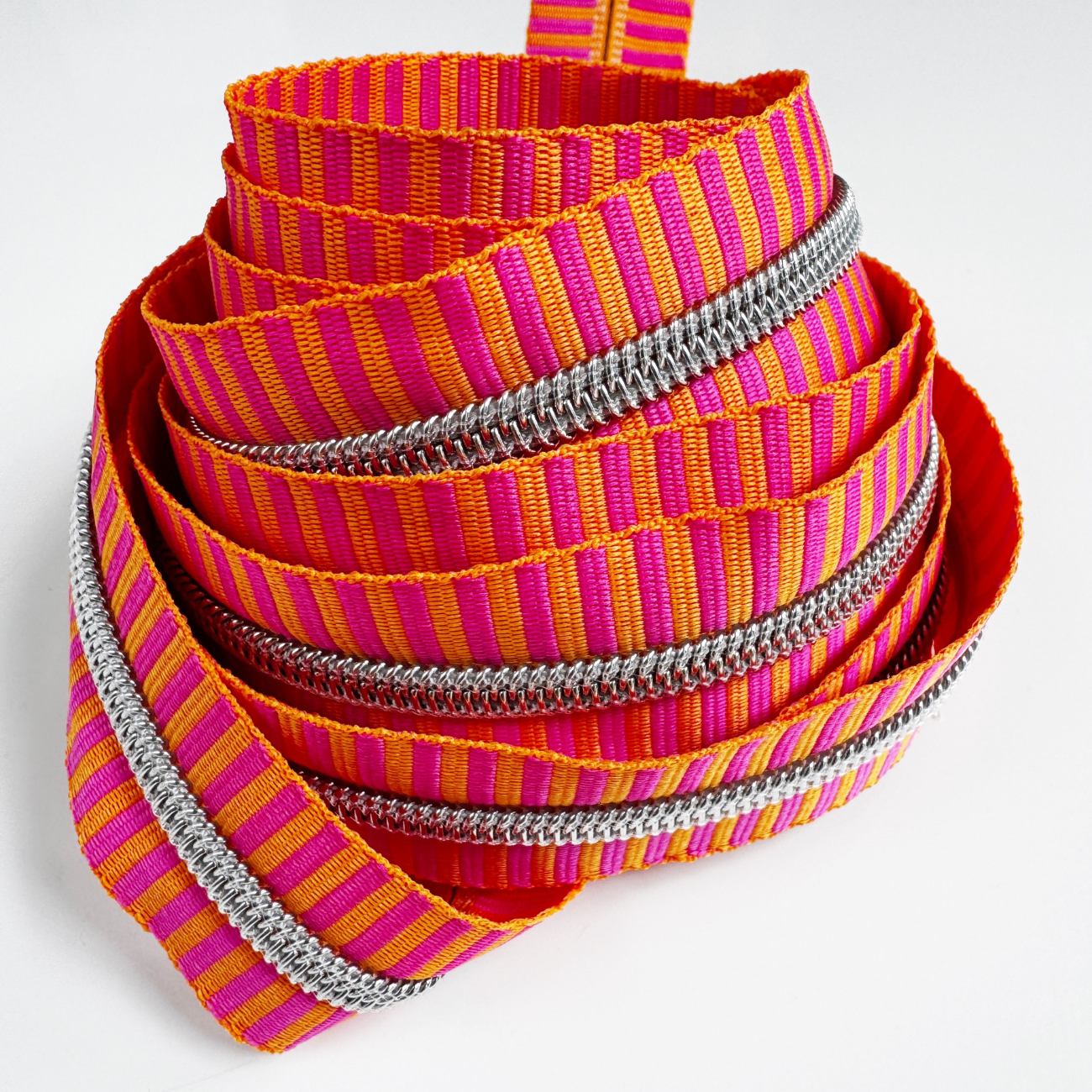 Sew Hungry Hippie Pink & Orange Striped Jacquard Woven Zipper Tape #5 3 Yard Pre-Cut