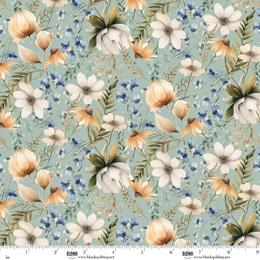 Blank Quilting Co. - Tango Twist Designs - Wild and Free - Woodland Flowers Florals - 4925-11 Teal