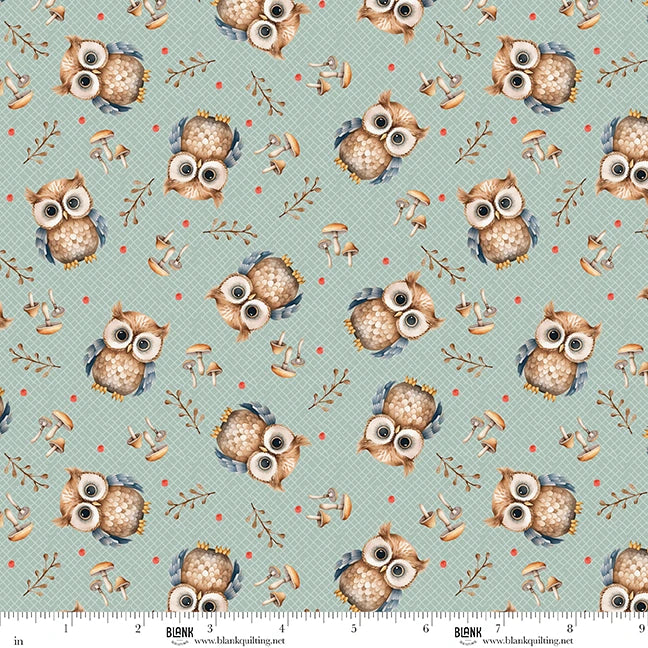 Blank Quilting Co. - Tango Twist Designs - Wild and Free - Woodland Owls Mushrooms - 4926-11 Teal