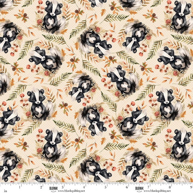 Blank Quilting Co. - Tango Twist Designs - Wild and Free - Woodland Skunks Flowers Florals Foliage - 4932-44 Cream