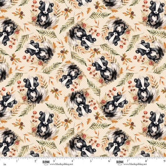 Blank Quilting Co. - Tango Twist Designs - Wild and Free - Woodland Skunks Flowers Florals Foliage - 4932-44 Cream