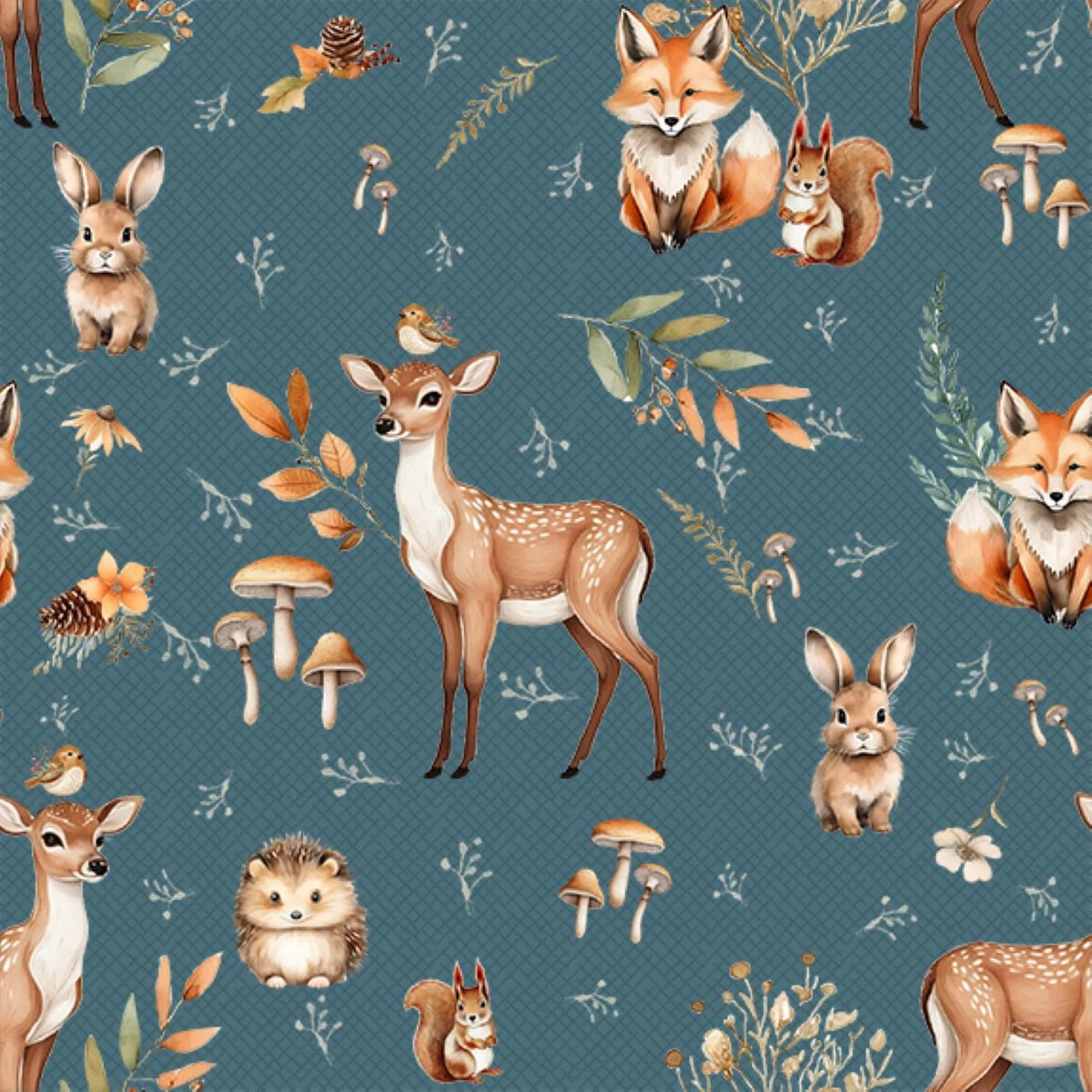 Blank Quilting Co. - Tango Twist Designs - Wild and Free - Woodland Animals Flowers Florals Foliage - 4933-77 Navy