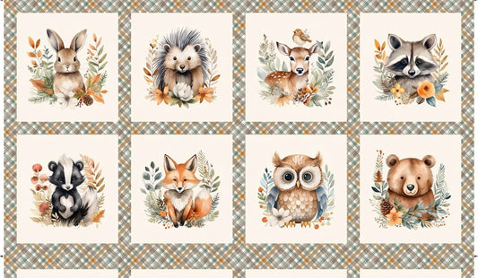Blank Quilting Co. - Tango Twist Designs - Wild and Free - Woodland Animals Blocks 24" Panel - 4935B-39
