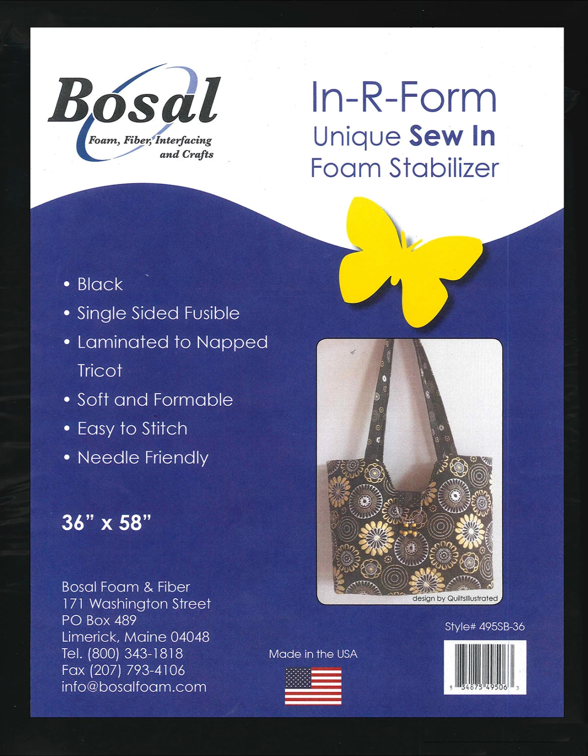 Bosal In R Form Black Single Sided Fusible Foam Stabilizer - 58" x 36"