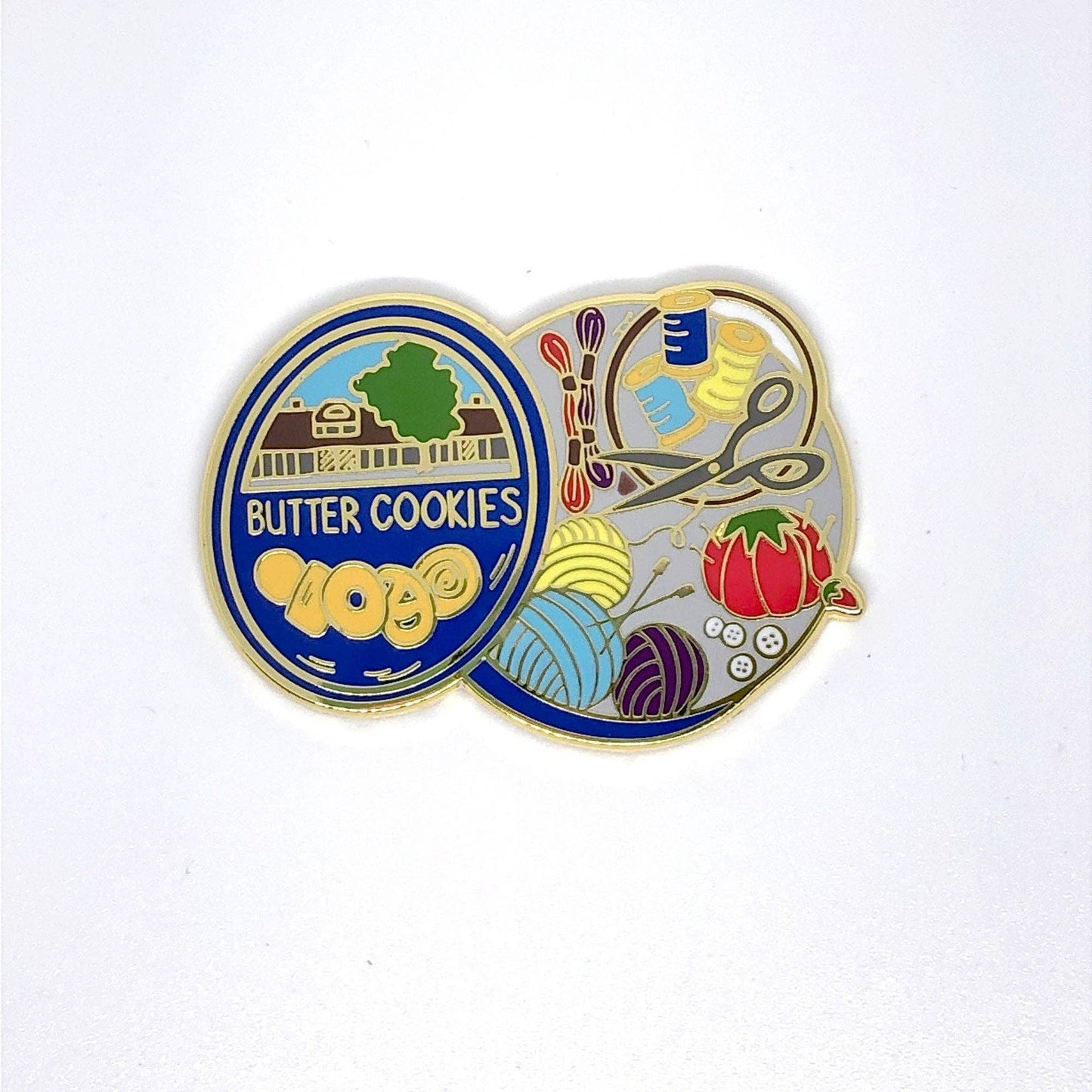 Cookie Tin Full of Sewing Notions Hard Enamel Magnetic Needle Minder - Choose Metal Color!