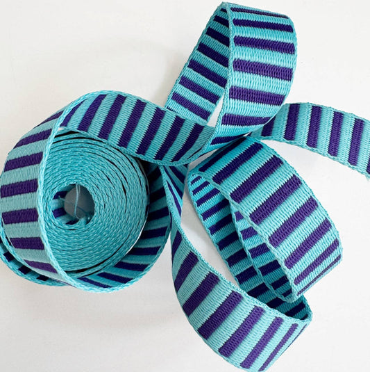 Sew Hungry Hippie Blue & Teal Purple Jacquard Woven Stripes Webbing – 1" Wide - By the Yard