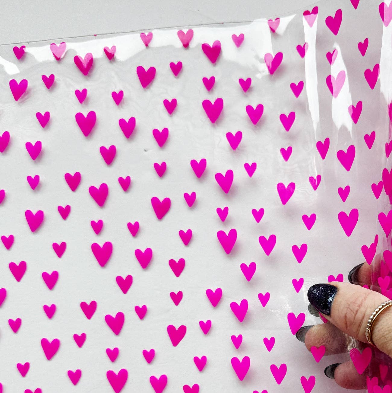 Sew Hungry Hippie - Hot Pink Jazzy Hearts TPU Vinyl Heart Style - 12” x 52” Roll