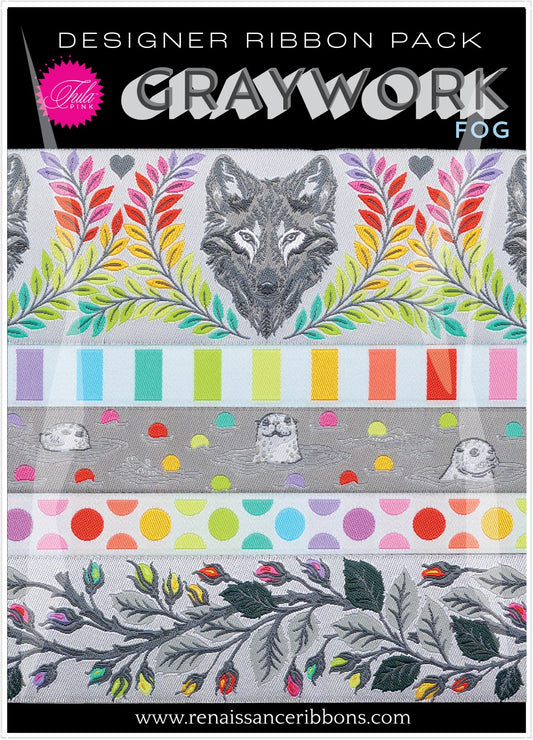 Renaissance Ribbons Tula Pink Graywork Fog Ribbon Designer Pack