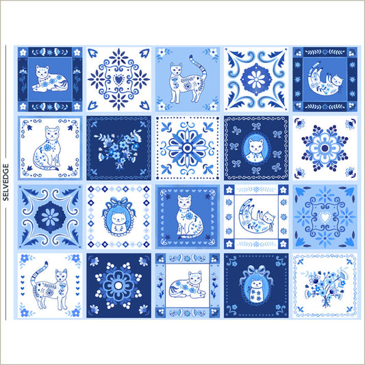PREORDER - Windham - Whistler Studios - Chateau Meow - Cats Tails and Tiles - 55341D-1 White/Blue - Ships August 2026