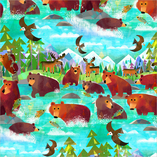 PREORDER - Windham - Gareth Lucas - Animal Kingdom - Bathing Bears - 55455D-1 Turquoise - Ships September 2026