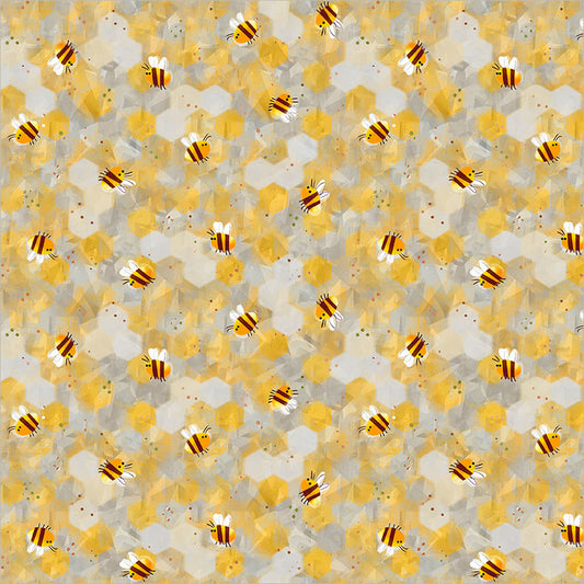 PREORDER - Windham - Gareth Lucas - Animal Kingdom - Buzzing Bees on Yellow / Grey - 55468D-16 Honeycomb - Ships September 2026