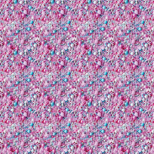 Camelot Fabrics - Confetti Fun - Dessert Food Pink / Blue Cupcakes and Pearls Sprinkles -  21250403-01