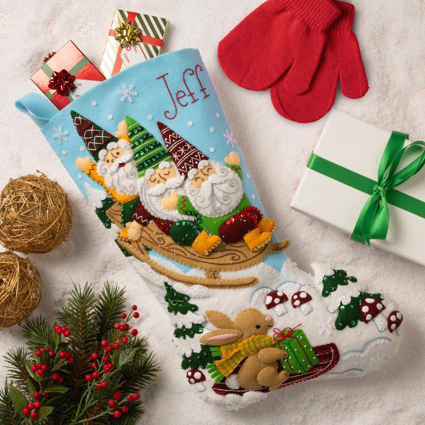 Bucilla® Seasonal Felt Christmas Stocking Kit - Gnomes on the Go