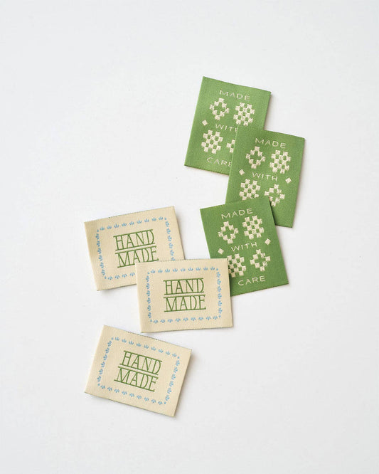 Matchy Matchy Sewing Club - Made with Care Sketchy Quilt Green Woven Garment Labels