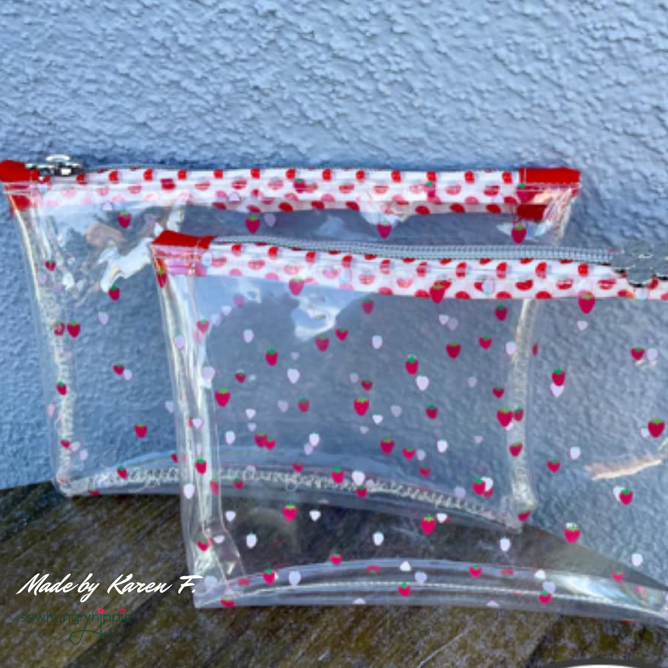 Sew Hungry Hippie - Tiny Strawberries Print TPU Vinyl – Clear Printed Vinyl Roll - 18" x 52" Precut