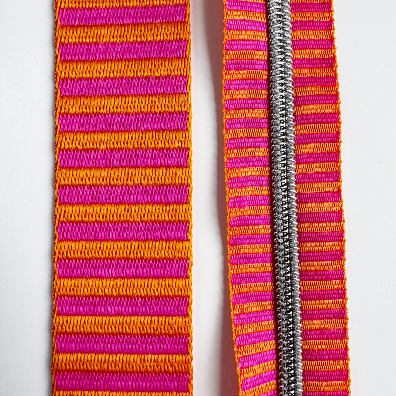 Sew Hungry Hippie Pink & Orange Striped Jacquard Woven Zipper Tape #5 3 Yard Pre-Cut