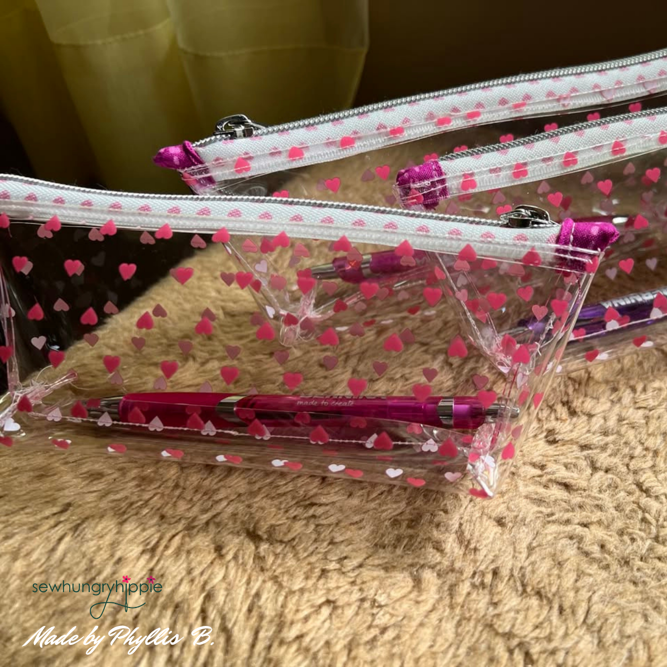 Sew Hungry Hippie Tiny Hearts Clear TPU Vinyl – Hot Pink Heart Print 18” x 52”