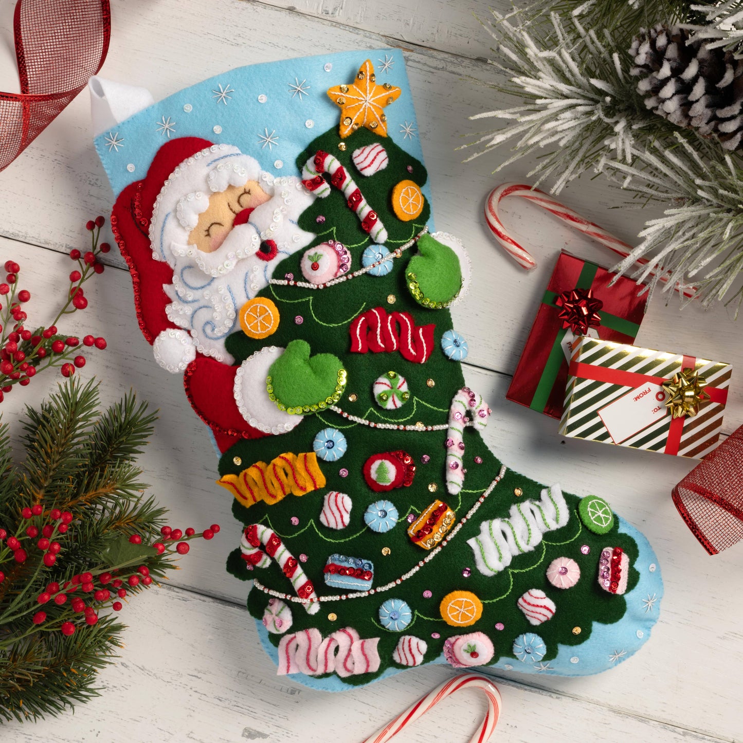 Bucilla® Seasonal Felt Stocking Kit Santa’s Candy Christmas
