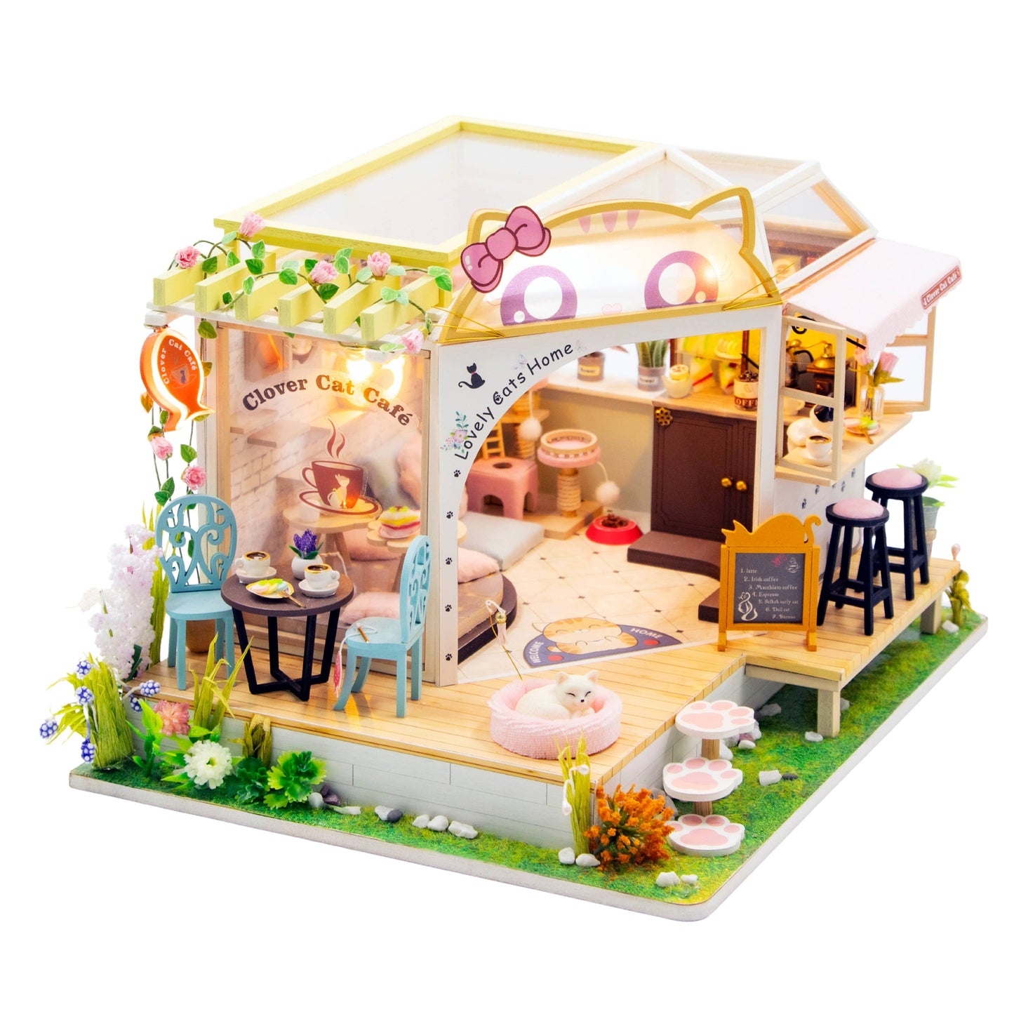 Hands Craft DIY Miniature House Kit: Clover Cat Café