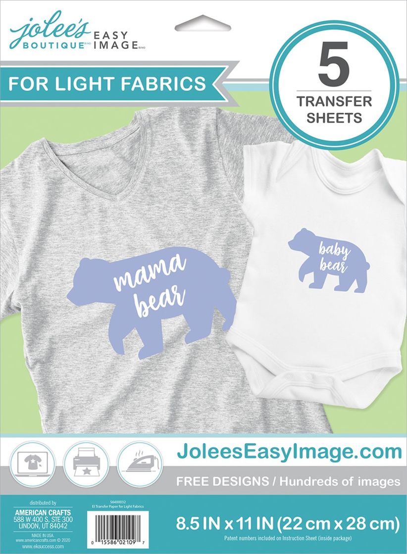 Jolee's Easy Image Transfer Sheets For Light Fabrics 8.5"X11" 5/Pkg