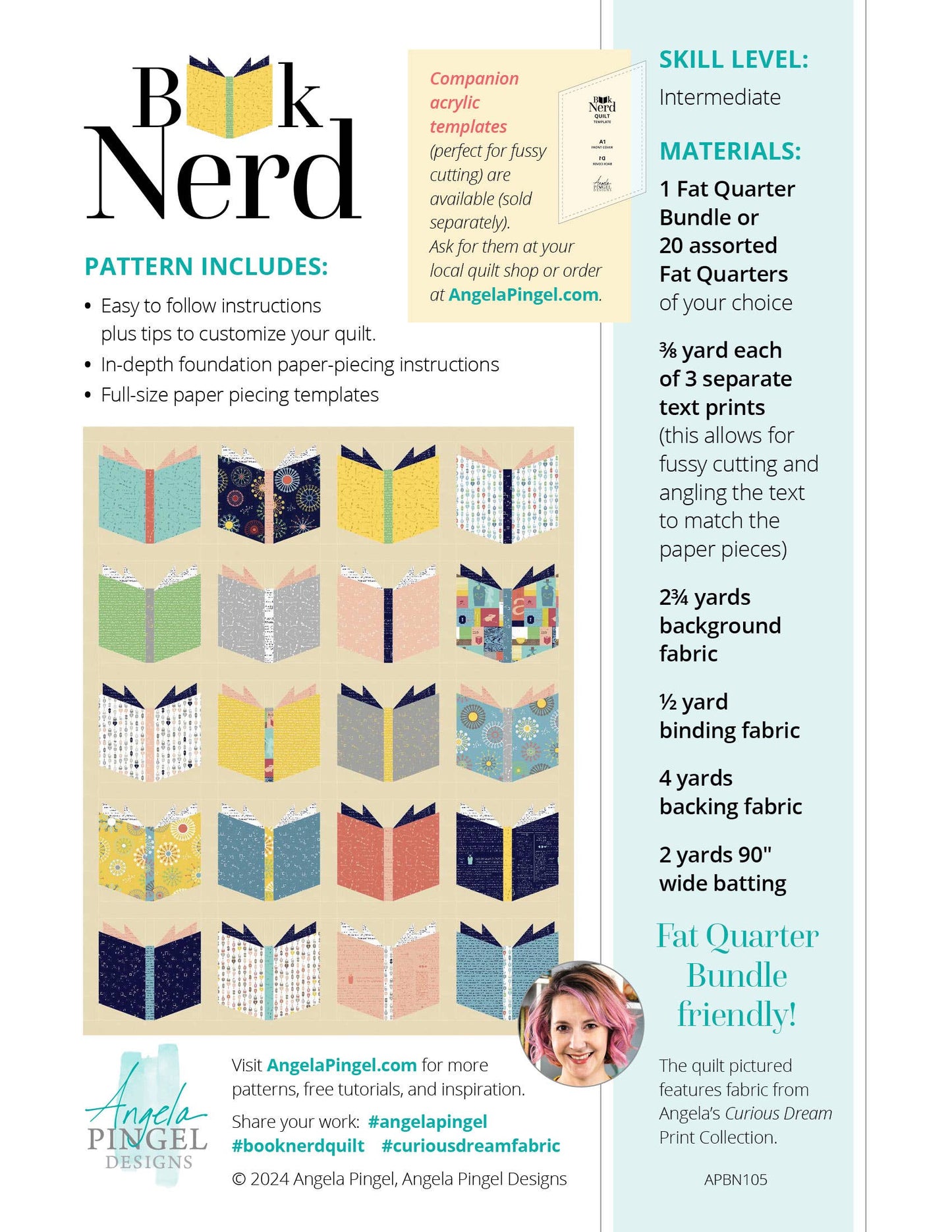 Book Nerd Quilt: Companion Acrylic Template 7-piece set By Angela Pingel