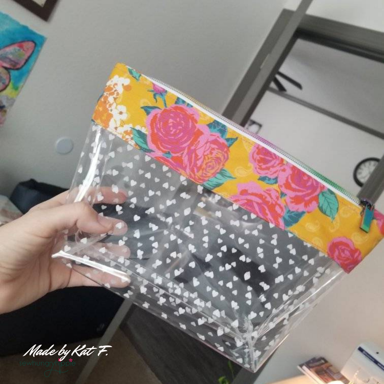 Sew Hungry Hippie - Clear White Hearts Vinyl - 18" x 54" Precut