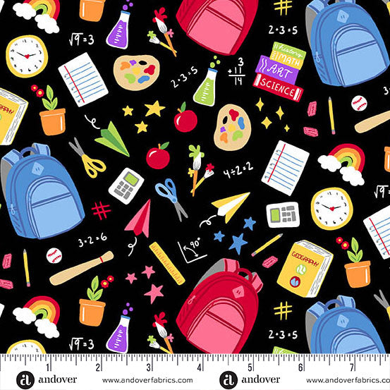 Andover - Seek to Spring - Back to School - School Supplies on Black - A-10240-K