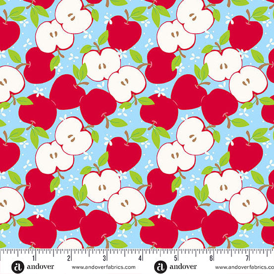 Andover - Seek to Spring - Back to School - Sliced Apples on Sky Blue - A-10242-B