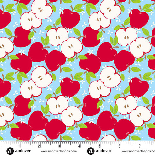 Andover - Seek to Spring - Back to School - Sliced Apples on Sky Blue - A-10242-B