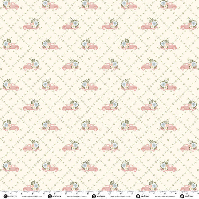 Preorder - Andover - The Quilted Cow - Backroad Blooms - Little Red Truck Flowers on Buttercream - A-10600-L - Ships October 2026