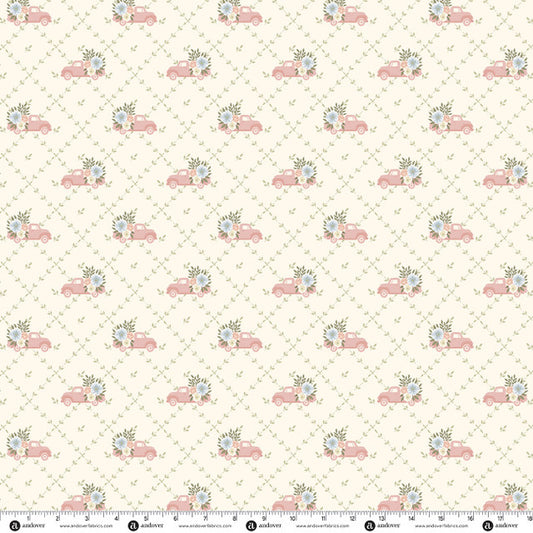 Preorder - Andover - The Quilted Cow - Backroad Blooms - Little Red Truck Flowers on Buttercream - A-10600-L - Ships October 2026