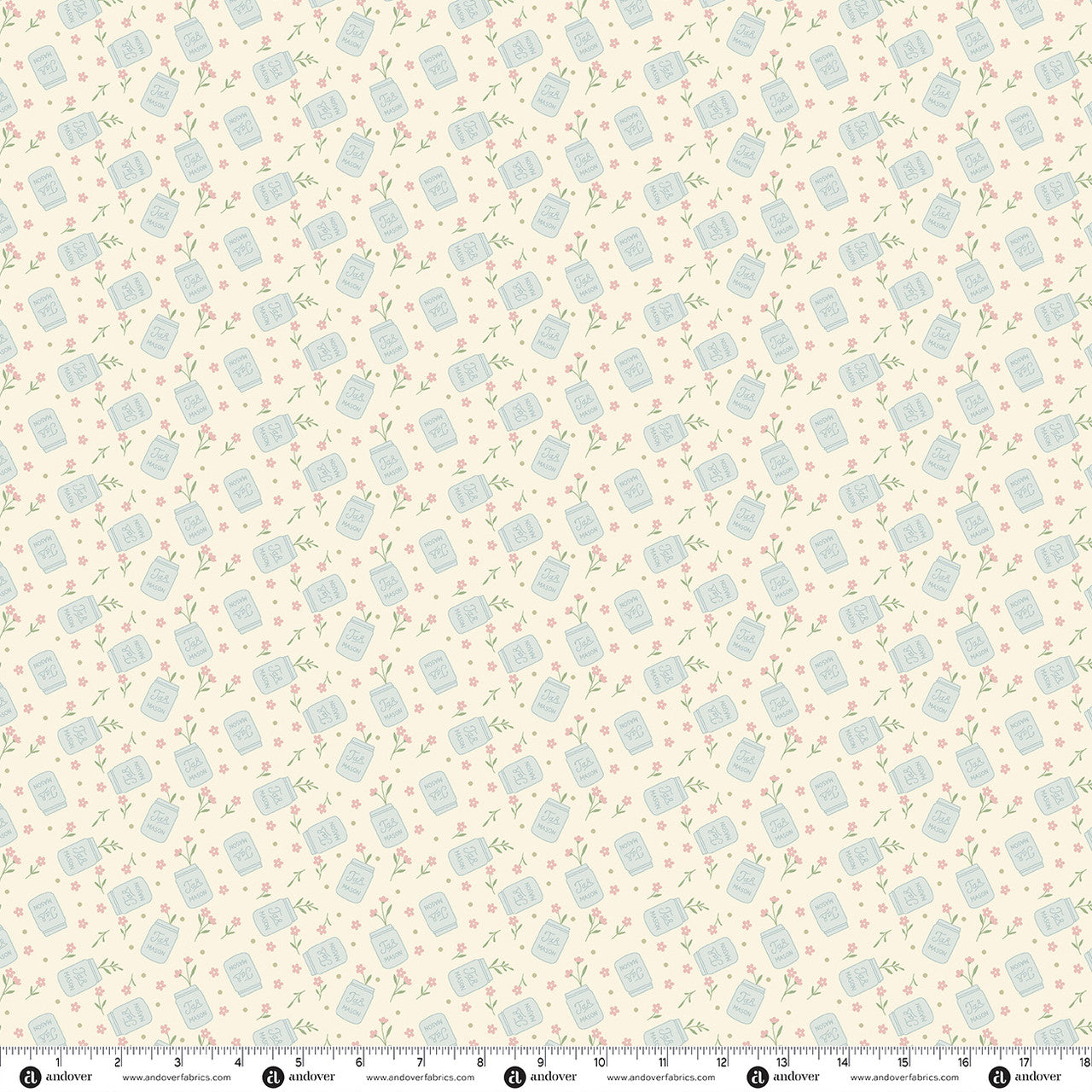 Preorder - Andover - The Quilted Cow - Backroad Blooms - Canning Jars on Buttercream - A-10602-L - Ships October 2026