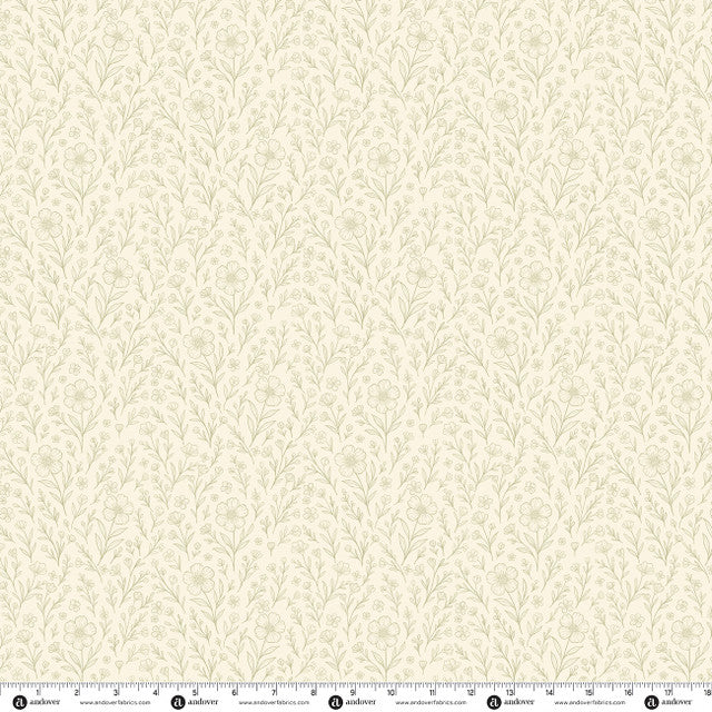 Preorder - Andover - The Quilted Cow - Backroad Blooms - Pressed Flowers Florals on Buttercream - A-10604-L - Ships October 2026