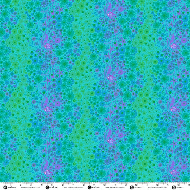 PREORDER - Andover - Alison Glass - Menagerie - Fish Ocean Coral Aqua - A-10622-T - Ships November 2026