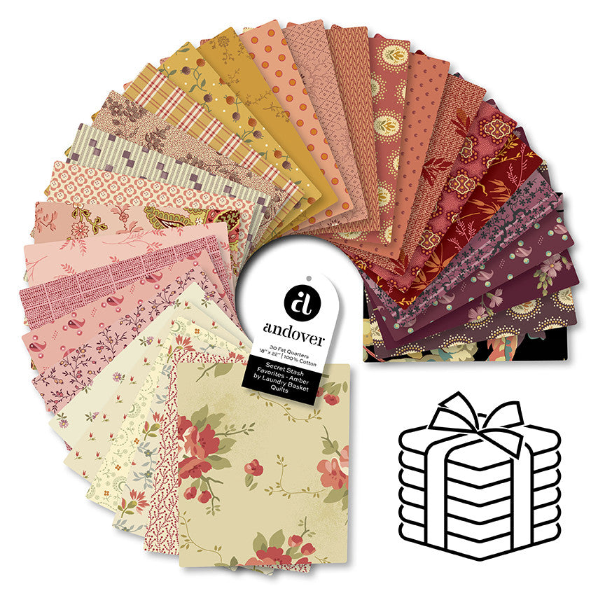Preorder - Andover - Laundry Basket Quilts - Secret Stash Amber - Factory Cut Fat Quarter Bundle - 30 Pieces - Ships October 2026