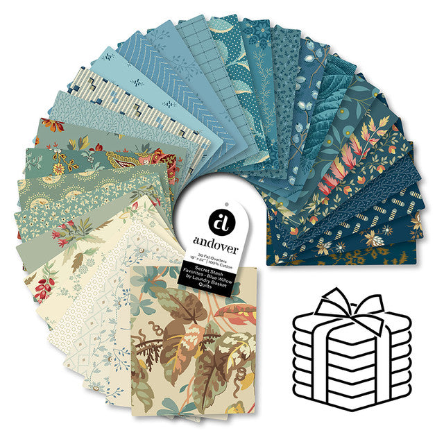 Preorder - Andover - Laundry Basket Quilts - Secret Stash Blue Willow - Factory Cut Fat Quarter Bundle - 30 Pieces - Ships October 2026