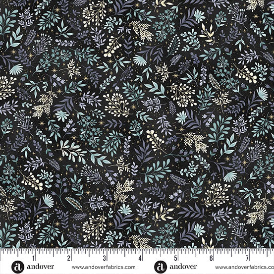 Andover - Makower UK - Charmed - Flora Leaves Vines on Black - MU-199-X