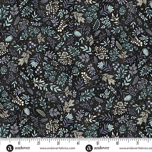 Andover - Makower UK - Charmed - Flora Leaves Vines on Black - MU-199-X