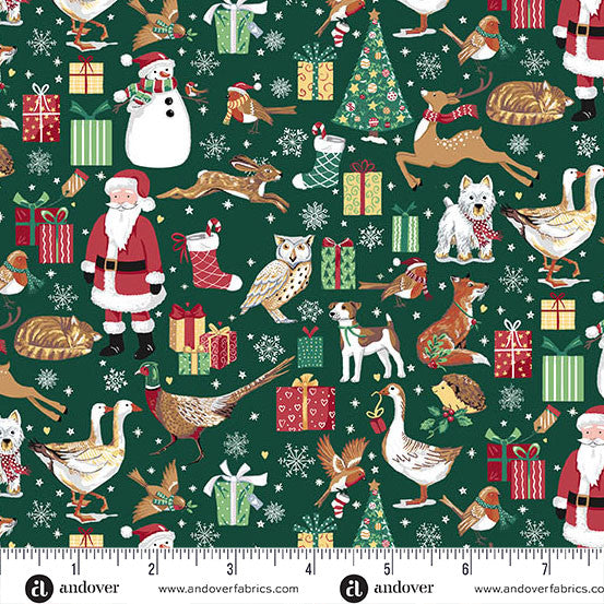 Andover - Makower UK - Country Christmas - Animal Friends on Green - MU-230-G