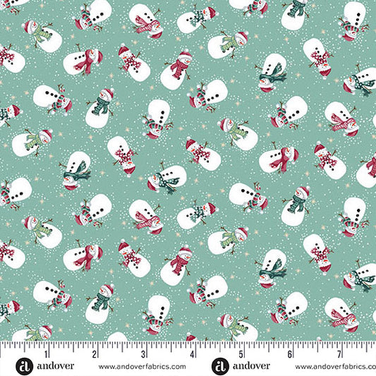 Andover - Makower UK - Country Christmas - Winter Snowmen on Teal - MU-232-T