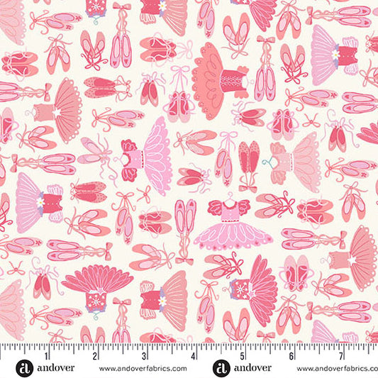 PREORDER - Andover - Makower UK - Dance Class - Pink Ballet Slippers and Tutus - MU-244-Q - Ships September 2026