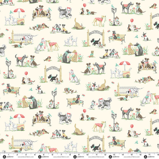 Preorder - Andover - Makower UK - Pooch - Dog Park on Cream - MU-256-Q - Ships October 2026