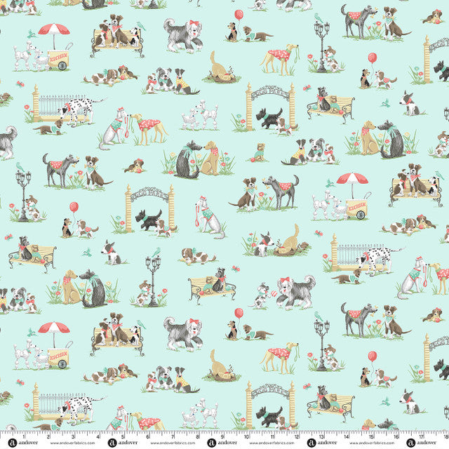 Preorder - Andover - Makower UK - Pooch - Dog Park on Teal - MU-256-T - Ships October 2026