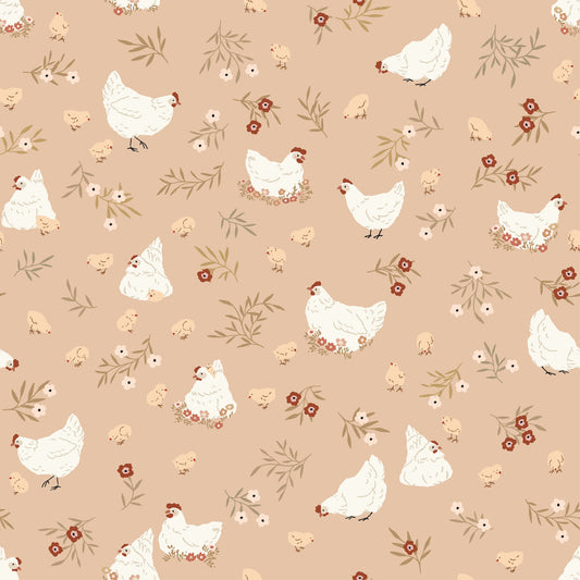 PREORDER - Poppie Cotton - Primrose and Parsley - Nesting Chickens Caramel - PR26838 - Ships September 2026