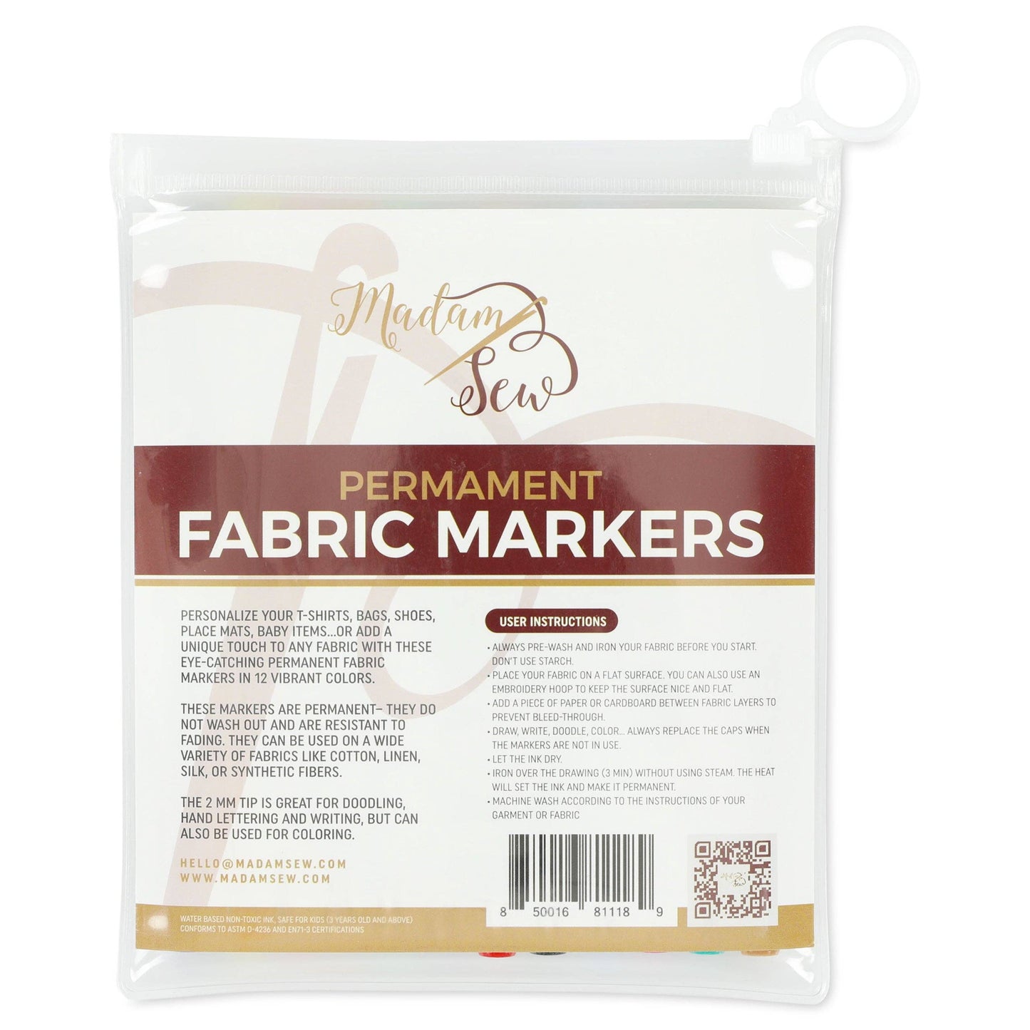 Madam Sew - Permanent Fabric Markers - 12 Colors In 1 Set