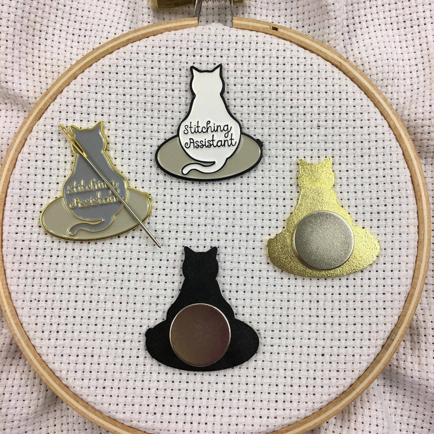 Stitching Assistant Kitty Needle Minders - Black OR Orange Cat - 1 Needle Minder - Choose Color!