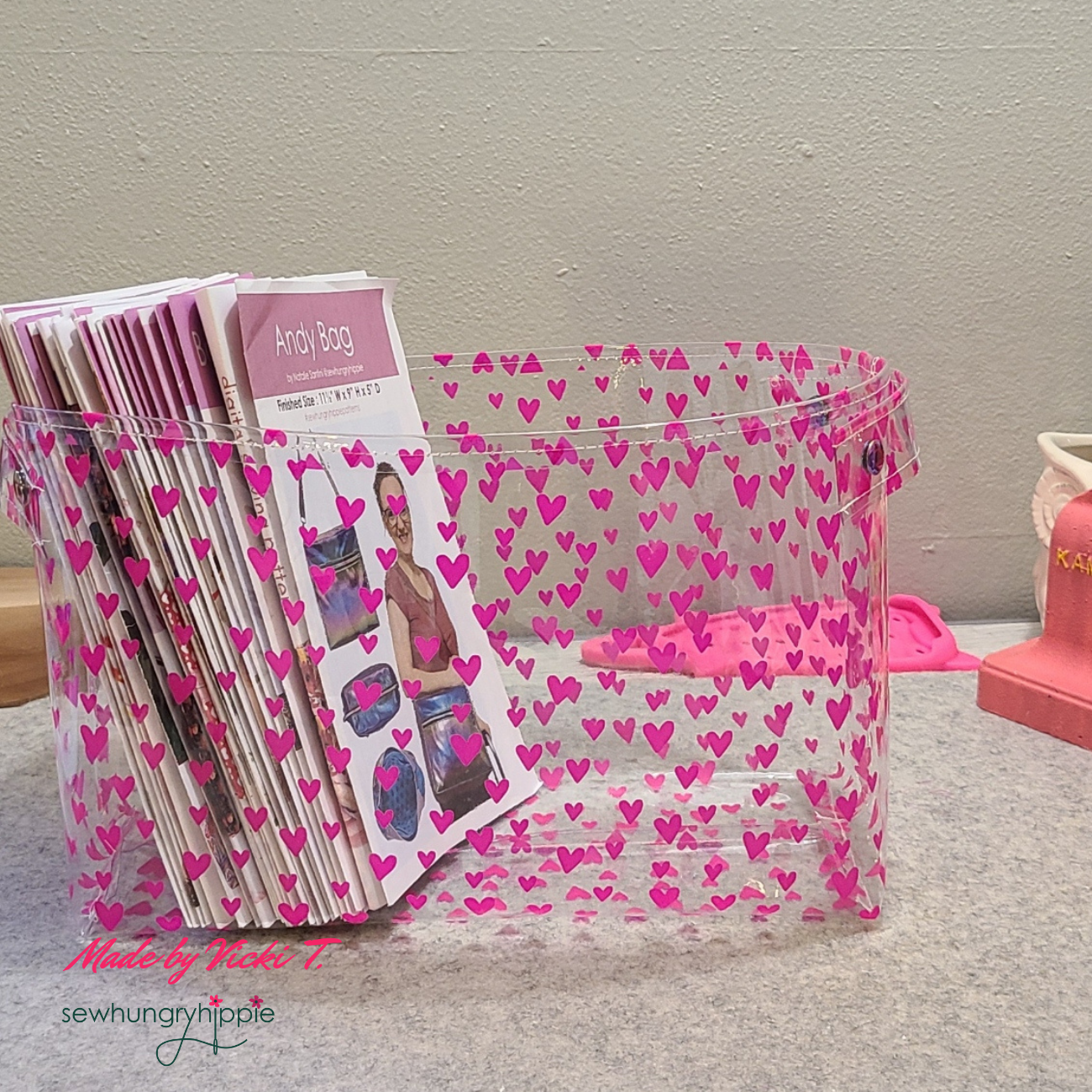 Sew Hungry Hippie - Hot Pink Jazzy Hearts TPU Vinyl Heart Style - 12” x 52” Roll