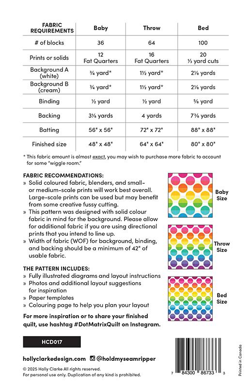 Dot Matrix Quilt Pattern By Holly Clarke Designs